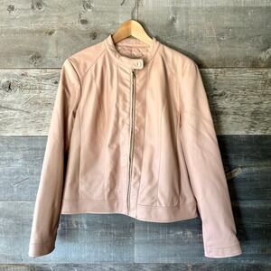 Cole Haan‎ Signature Faux Leather Jacket M Blush Pink Gold Full Zip Vegan Chic